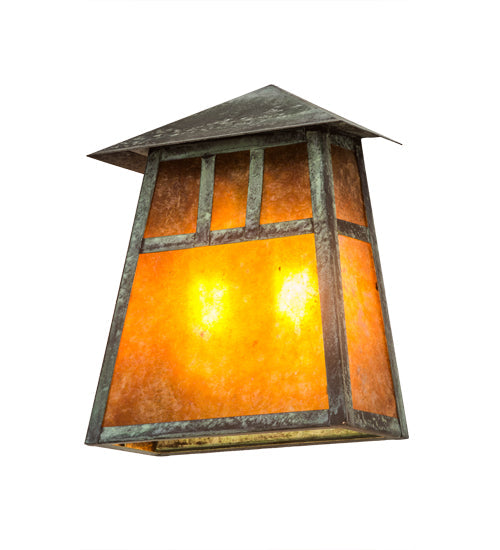 Meyda Lighting Stillwater 9" 2-Light Verdigris Double Bar Mission Wall Sconce With Amber Mica Shade Glass