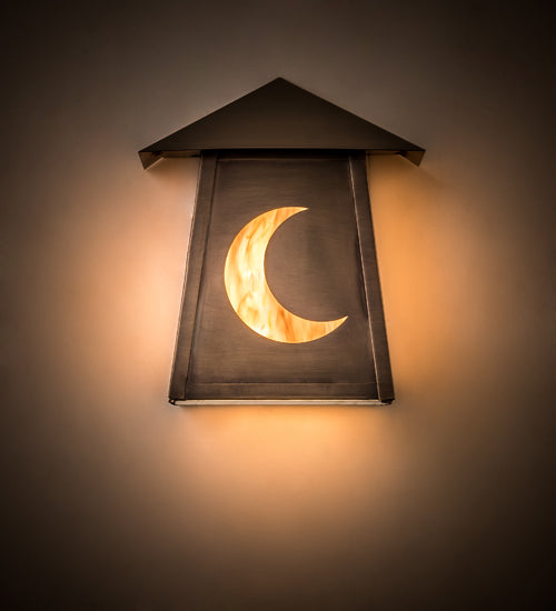 Meyda Lighting Stillwater 9" Antique Brass Crescent Moon Wall Sconce With Travertine Idalight Shade Glass