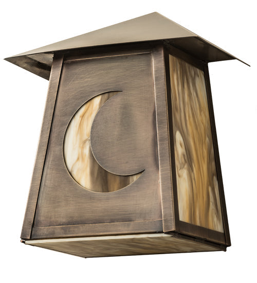 Meyda Lighting Stillwater 9" Antique Brass Crescent Moon Wall Sconce With Travertine Idalight Shade Glass