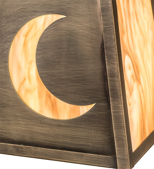 Meyda Lighting Stillwater 9" Antique Brass Crescent Moon Wall Sconce With Travertine Idalight Shade Glass