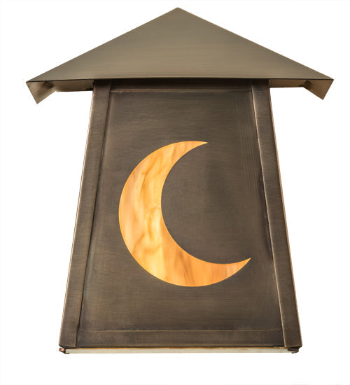 Meyda Lighting Stillwater 9" Antique Brass Crescent Moon Wall Sconce With Travertine Idalight Shade Glass