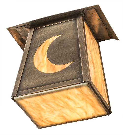 Meyda Lighting Stillwater 9" Antique Brass Crescent Moon Wall Sconce With Travertine Idalight Shade Glass