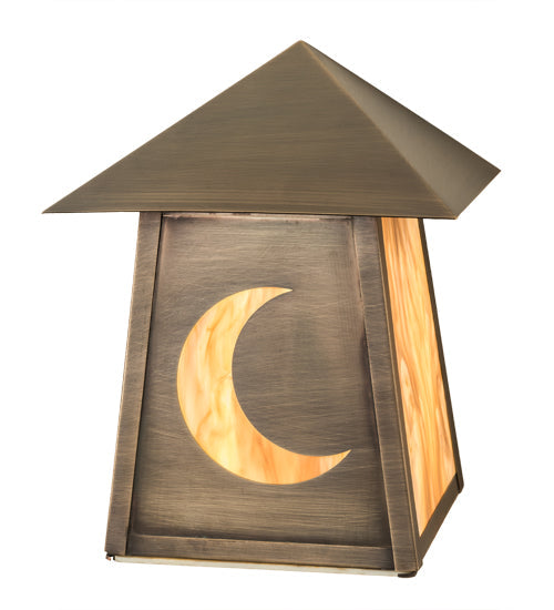 Meyda Lighting Stillwater 9" Antique Brass Crescent Moon Wall Sconce With Travertine Idalight Shade Glass