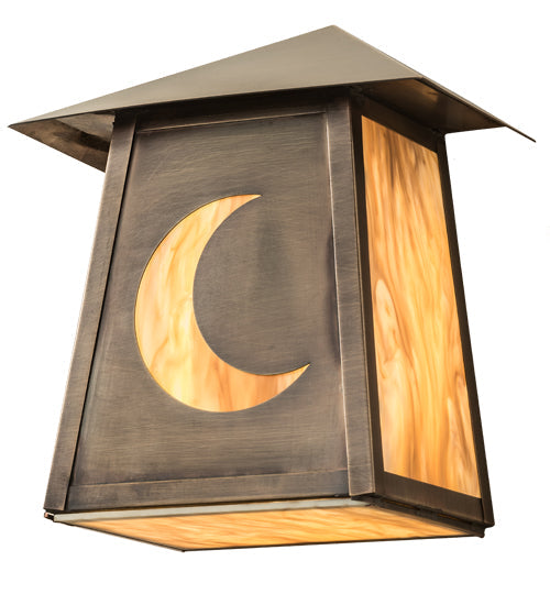 Meyda Lighting Stillwater 9" Antique Brass Crescent Moon Wall Sconce With Travertine Idalight Shade Glass