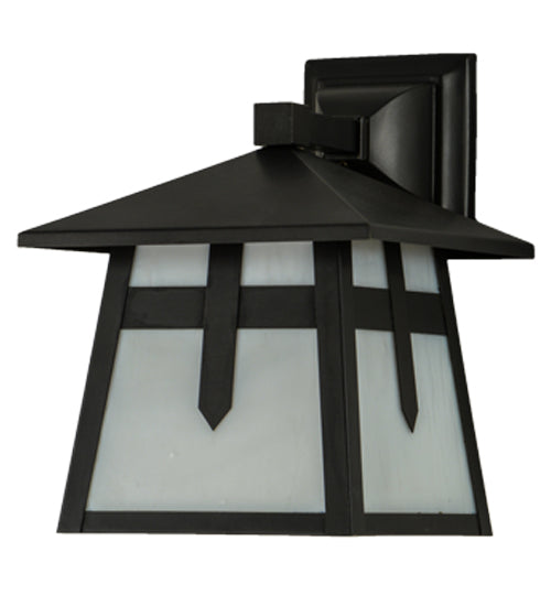 Meyda Lighting Stillwater 9" Craftsman Brown Cross Mission Solid Mount Wall Sconce With White Opal Art Shade Glass
