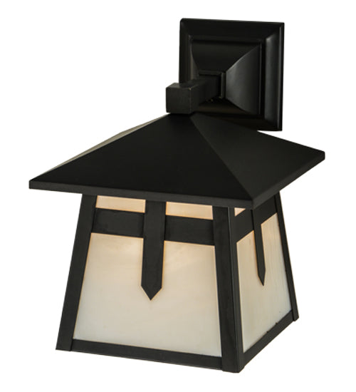 Meyda Lighting Stillwater 9" Craftsman Brown Cross Mission Solid Mount Wall Sconce With White Opal Art Shade Glass