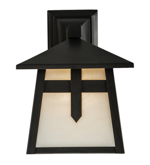 Meyda Lighting Stillwater 9" Craftsman Brown Cross Mission Solid Mount Wall Sconce With White Opal Art Shade Glass