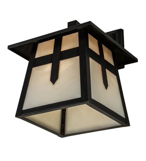 Meyda Lighting Stillwater 9" Craftsman Brown Cross Mission Solid Mount Wall Sconce With White Opal Art Shade Glass