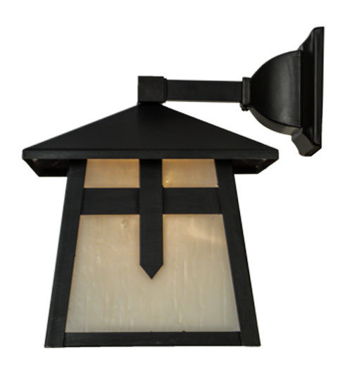 Meyda Lighting Stillwater 9" Craftsman Brown Cross Mission Solid Mount Wall Sconce With White Opal Art Shade Glass