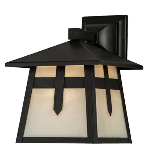 Meyda Lighting Stillwater 9" Craftsman Brown Cross Mission Solid Mount Wall Sconce With White Opal Art Shade Glass