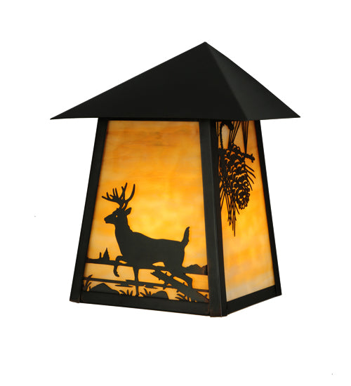 Meyda Lighting Stillwater 9" Craftsman Brown Custom Wall Sconce With Beige Shade Glass