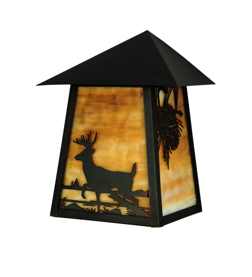 Meyda Lighting Stillwater 9" Craftsman Brown Custom Wall Sconce With Beige Shade Glass