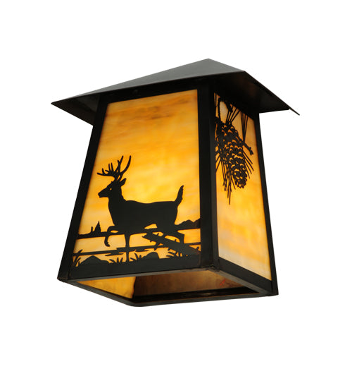 Meyda Lighting Stillwater 9" Craftsman Brown Custom Wall Sconce With Beige Shade Glass