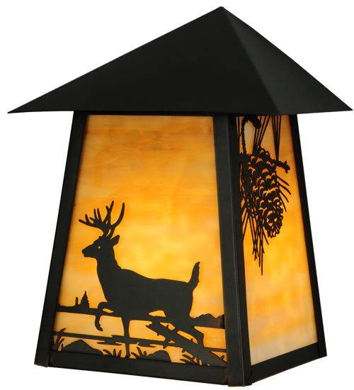 Meyda Lighting Stillwater 9" Craftsman Brown Custom Wall Sconce With Beige Shade Glass