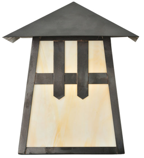 Meyda Lighting Stillwater 9" Craftsman Brown Double Cross Mission Wall Sconce With Beige Art Shade Glass