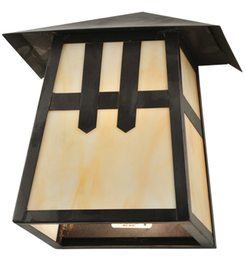 Meyda Lighting Stillwater 9" Craftsman Brown Double Cross Mission Wall Sconce With Beige Art Shade Glass