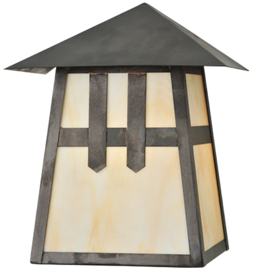 Meyda Lighting Stillwater 9" Craftsman Brown Double Cross Mission Wall Sconce With Beige Art Shade Glass