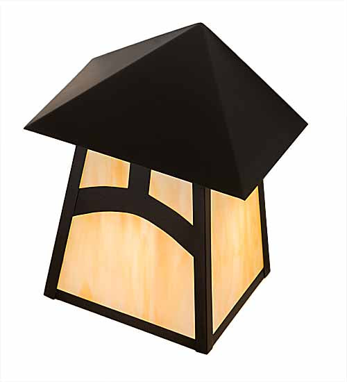 Meyda Lighting Stillwater 9" Craftsman Brown Hill Top Wall Sconce With Beige Art Shade Glass