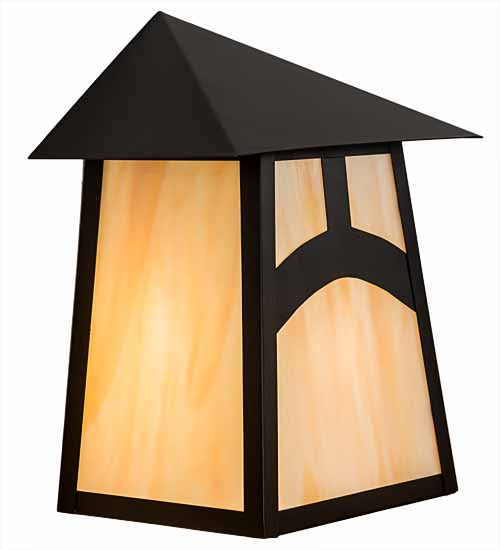 Meyda Lighting Stillwater 9" Craftsman Brown Hill Top Wall Sconce With Beige Art Shade Glass