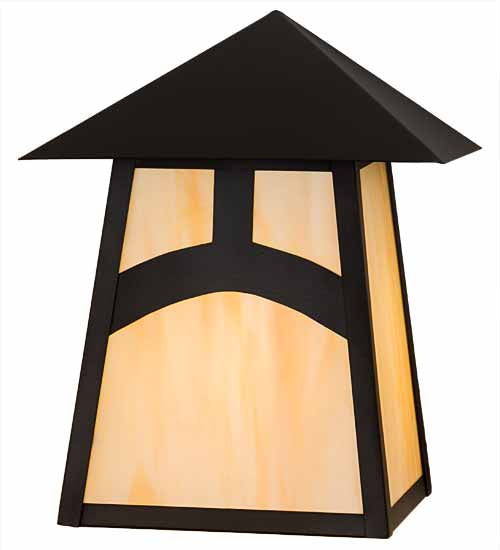 Meyda Lighting Stillwater 9" Craftsman Brown Hill Top Wall Sconce With Beige Art Shade Glass