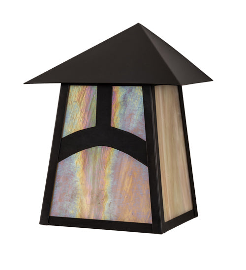 Meyda Lighting Stillwater 9" Craftsman Brown Hill Top Wall Sconce With Beige Iridescent Shade Glass