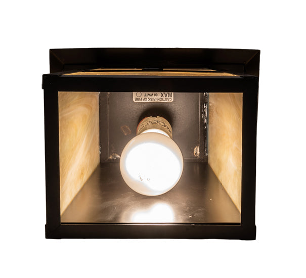 Meyda Lighting Stillwater 9" Craftsman Brown Hill Top Wall Sconce With Beige Iridescent Shade Glass