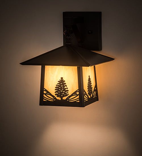 Meyda Lighting Stillwater 9" Craftsman Brown Mountain Pine Wall Sconce With Beige Iridescent Shade Glass