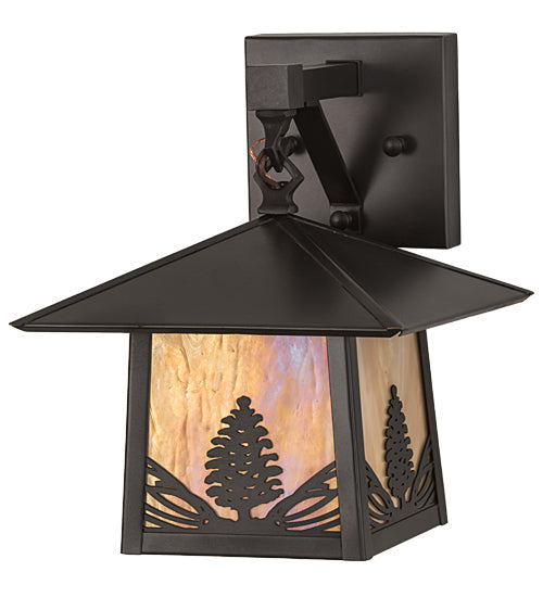 Meyda Lighting Stillwater 9" Craftsman Brown Mountain Pine Wall Sconce With Beige Iridescent Shade Glass