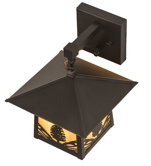 Meyda Lighting Stillwater 9" Craftsman Brown Mountain Pine Wall Sconce With Beige Iridescent Shade Glass