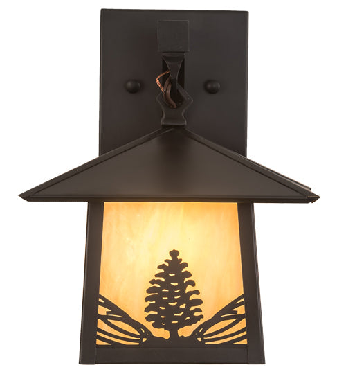 Meyda Lighting Stillwater 9" Craftsman Brown Mountain Pine Wall Sconce With Beige Iridescent Shade Glass