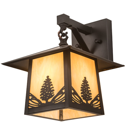 Meyda Lighting Stillwater 9" Craftsman Brown Mountain Pine Wall Sconce With Beige Iridescent Shade Glass