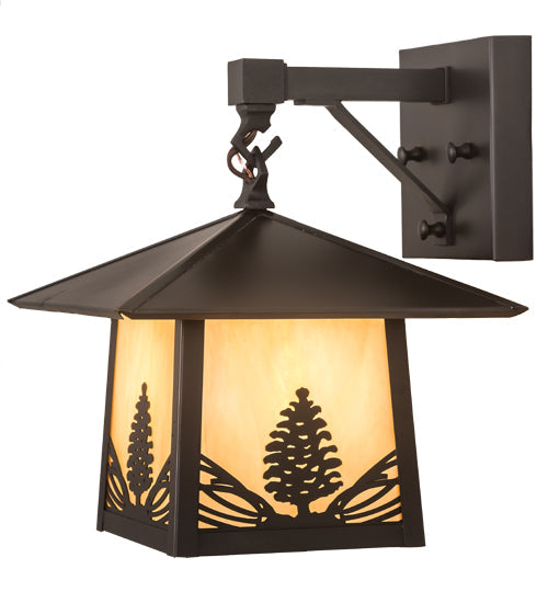 Meyda Lighting Stillwater 9" Craftsman Brown Mountain Pine Wall Sconce With Beige Iridescent Shade Glass