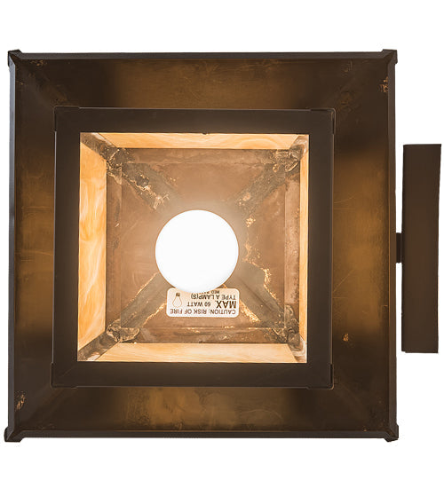Meyda Lighting Stillwater 9" Craftsman Brown Mountain Pine Wall Sconce With Beige Iridescent Shade Glass