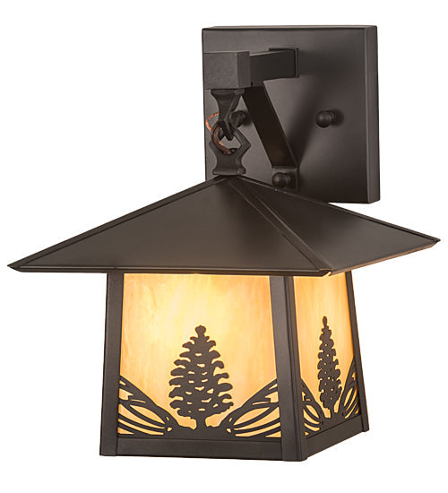 Meyda Lighting Stillwater 9" Craftsman Brown Mountain Pine Wall Sconce With Beige Iridescent Shade Glass