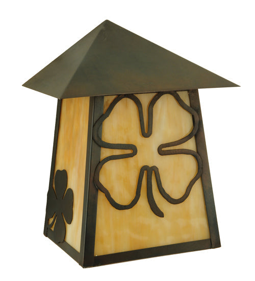 Meyda Lighting Stillwater 9" Craftsman Brown Shamrock Wall Sconce With Beige Art Shade Glass