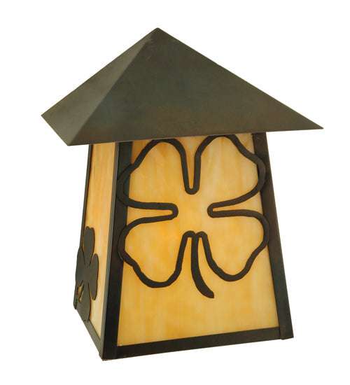 Meyda Lighting Stillwater 9" Craftsman Brown Shamrock Wall Sconce With Beige Art Shade Glass