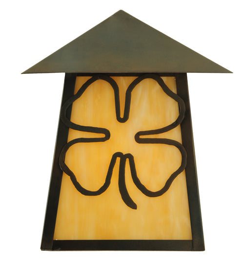 Meyda Lighting Stillwater 9" Craftsman Brown Shamrock Wall Sconce With Beige Art Shade Glass