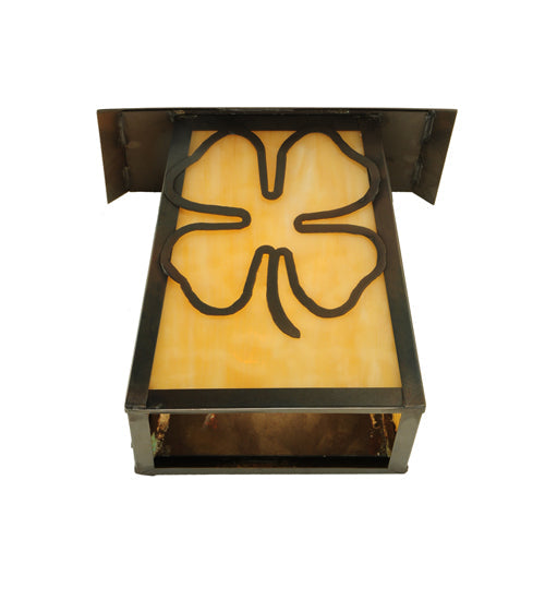 Meyda Lighting Stillwater 9" Craftsman Brown Shamrock Wall Sconce With Beige Art Shade Glass