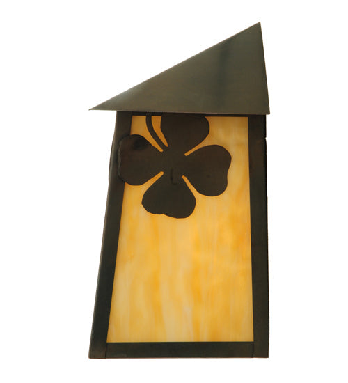 Meyda Lighting Stillwater 9" Craftsman Brown Shamrock Wall Sconce With Beige Art Shade Glass