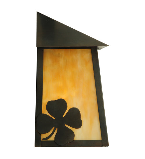 Meyda Lighting Stillwater 9" Craftsman Brown Shamrock Wall Sconce With Beige Art Shade Glass