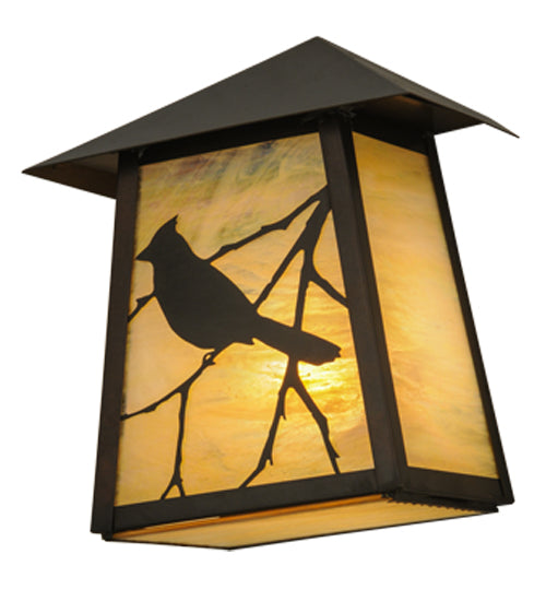 Meyda Lighting Stillwater 9" Craftsman Brown Song Bird Wall Sconce With Beige Irridescent Shade Glass