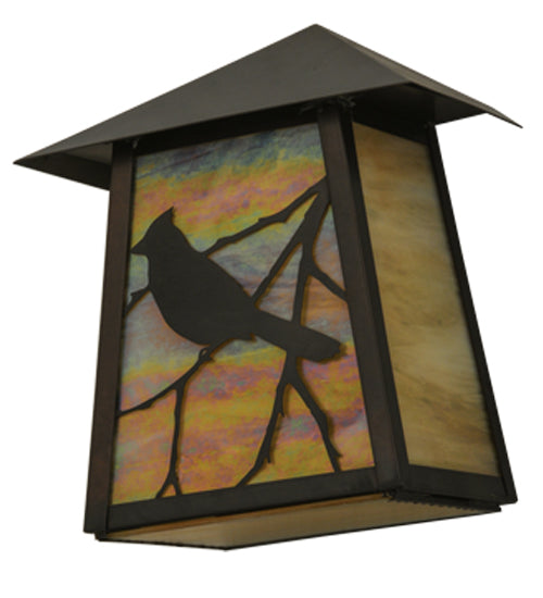 Meyda Lighting Stillwater 9" Craftsman Brown Song Bird Wall Sconce With Beige Irridescent Shade Glass