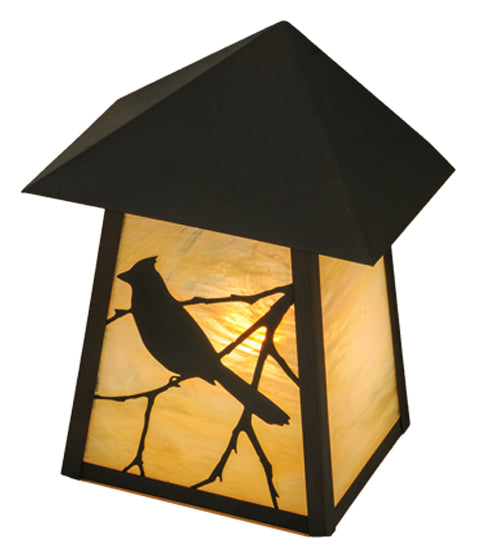 Meyda Lighting Stillwater 9" Craftsman Brown Song Bird Wall Sconce With Beige Irridescent Shade Glass
