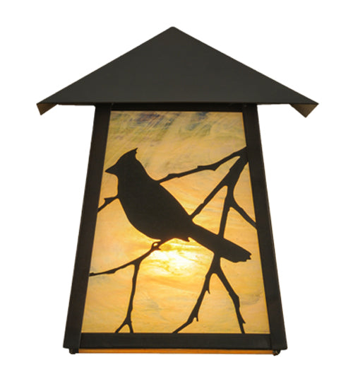 Meyda Lighting Stillwater 9" Craftsman Brown Song Bird Wall Sconce With Beige Irridescent Shade Glass