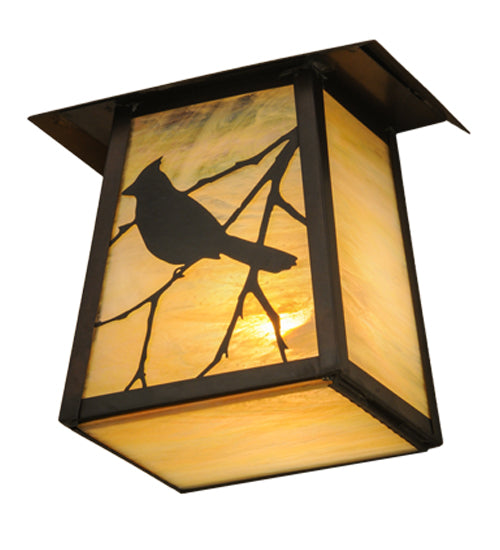 Meyda Lighting Stillwater 9" Craftsman Brown Song Bird Wall Sconce With Beige Irridescent Shade Glass