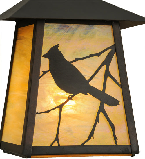 Meyda Lighting Stillwater 9" Craftsman Brown Song Bird Wall Sconce With Beige Irridescent Shade Glass