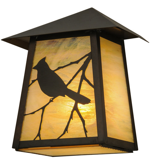 Meyda Lighting Stillwater 9" Craftsman Brown Song Bird Wall Sconce With Beige Irridescent Shade Glass