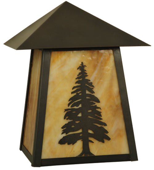 Meyda Lighting Stillwater 9" Craftsman Brown Tall Pine Wall Sconce With Beige Art Shade Glass