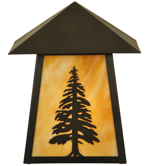 Meyda Lighting Stillwater 9" Craftsman Brown Tall Pine Wall Sconce With Beige Art Shade Glass