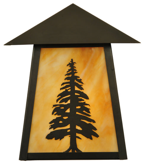 Meyda Lighting Stillwater 9" Craftsman Brown Tall Pine Wall Sconce With Beige Art Shade Glass